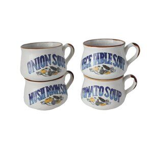 Vintage Festival Chunky Soup Bowls Retro Vegetable Mushroom Tomato Onion Korea